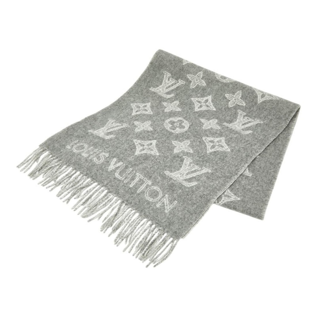 Louis Vuitton Monogram Shadow Scarf M79126, Grey/White, 90% Wool, 10% Cashmere, Women's.: --- Catalog ---Category: SizeSize (LxW): 1.8m x 42cm / 70.86'' x 16.53''Category: DesignType: StoleColor: GrayGender: WomenMaterial: Wool , Cashmere Category: GeneralMPN: M79126Brand: Louis Vuitton---