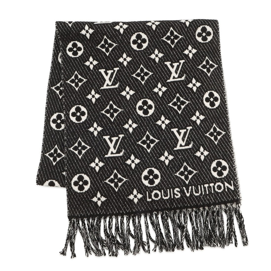 Louis Vuitton Echarpe LV Toujours Silk Cashmere Scarf M77406 LOUIS VUITTON Stole Monogram Black: --- Catalog ---Category: SizeSize (LxW): 1.67m x 36.5cm / 65.74'' x 14.37''Category: DesignType: StoleColor: Black, NoirGender: Women,MenMaterial: Silk 52%, Cashmere 48%Category: GeneralBrand: Louis V
