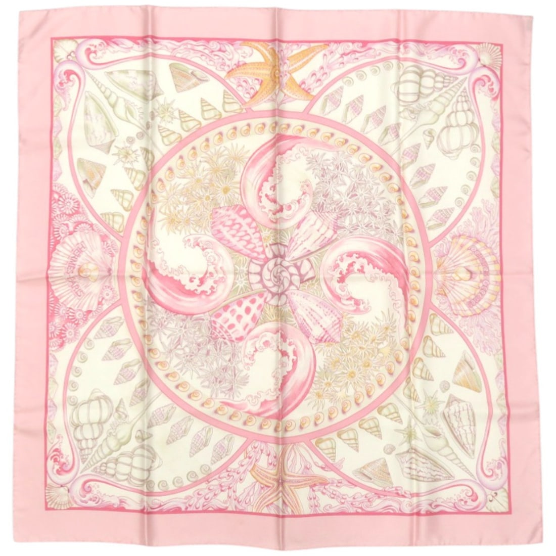 Hermes Carre 90 Parures Oceanes Ocean-themed Silk Pink Scarf/Muffler 0476HERMES: --- Catalog ---Category: SizeSize (LxW): 88cm x 89cm / 34.64'' x 35.03''Category: DesignType: ScarfColor: Pink, WhiteGender: WomenMaterial: Silk Category: GeneralBrand: HermesCountry of Origin: France