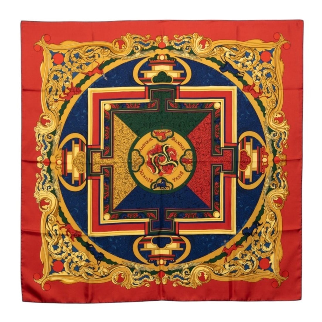 Hermes Carre 90 ANIMAUX SOLAIRES (Animals of the Sun) Scarf/Muffler, Red/Blue Multicolor Silk,: --- Catalog ---Category: SizeSize (LxW): 87.5cm x 88cm / 34.44'' x 34.64''Category: DesignType: ScarfColor: Blue, Multi-color, Red colorGender: WomenMaterial: Silk Category: GeneralBrand: Hermes--- It