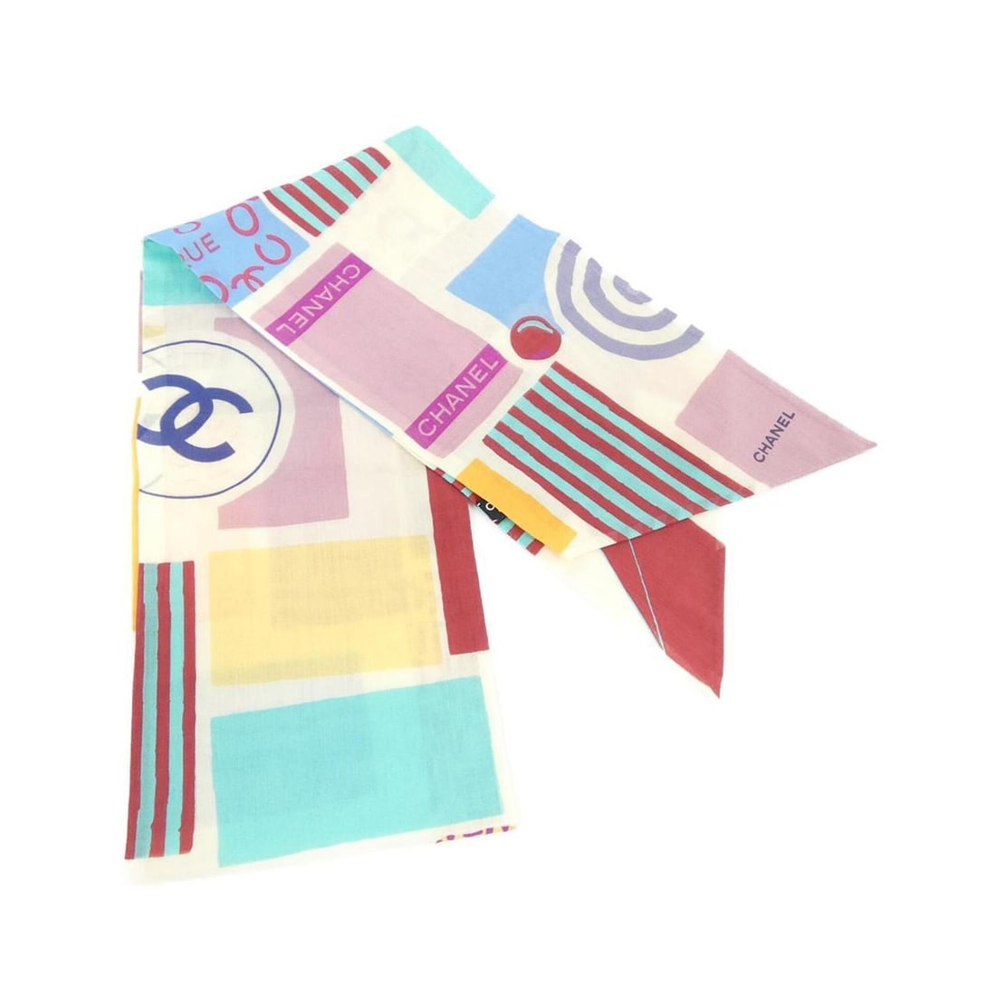 Chanel scarf muffler: --- Catalog ---Category: SizeSize (LxW): 17.5cm x 1.56m / 6.88'' x 61.41''Category: DesignType: ScarfColor: Multi-colorMaterial: Cotton Category: GeneralBrand: Chanel--- Item List ---Section: Conditio