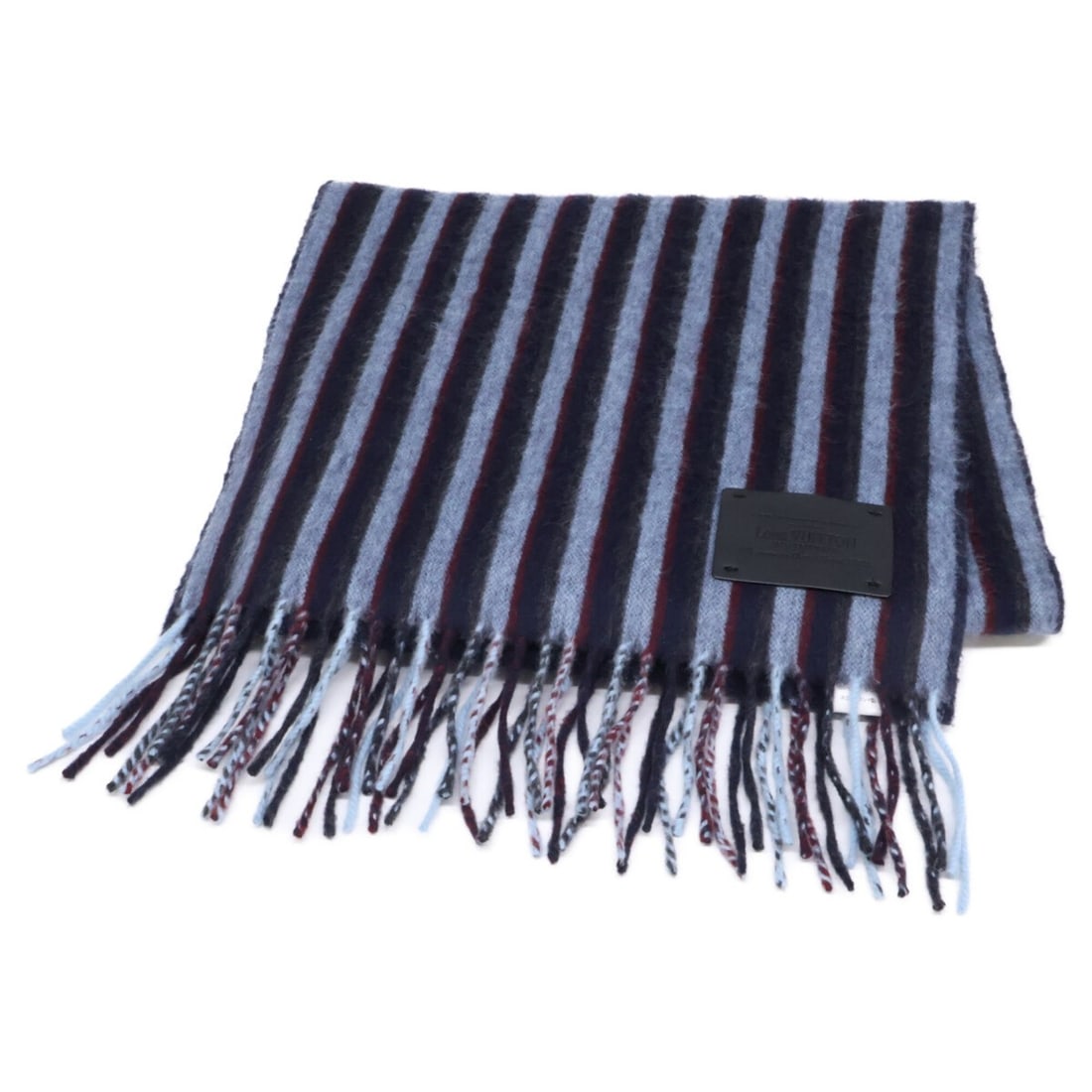 LOUIS VUITTON M71985 Lambswool Cashmere Striped Fringe Scarf (Blue) - Men's: --- Catalog ---Category: SizeSize (LxW): 1.96m x 35.5cm / 77.16'' x 13.97''Category: DesignType: StoleColor: BlueGender: MenMaterial: Wool Category: GeneralBrand: Louis Vuitton--- Item List ---Section