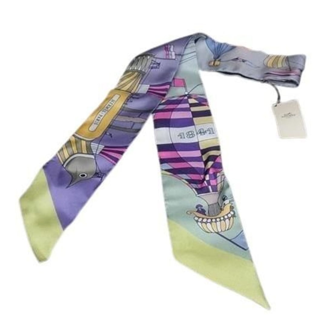 HERMES Ribbon Twilly Scarf/Muffler, Multicolored Silk, Women's, LES FOLIES DU CIEL (Madness in the: --- Catalog ---Category: SizeSize (LxW): 86cm x 5cm / 33.85'' x 1.96''Category: DesignType: ScarfColor: Multi-colorGender: WomenMaterial: Silk 100%Category: GeneralLine: TwillyBrand: HermesCountry of 