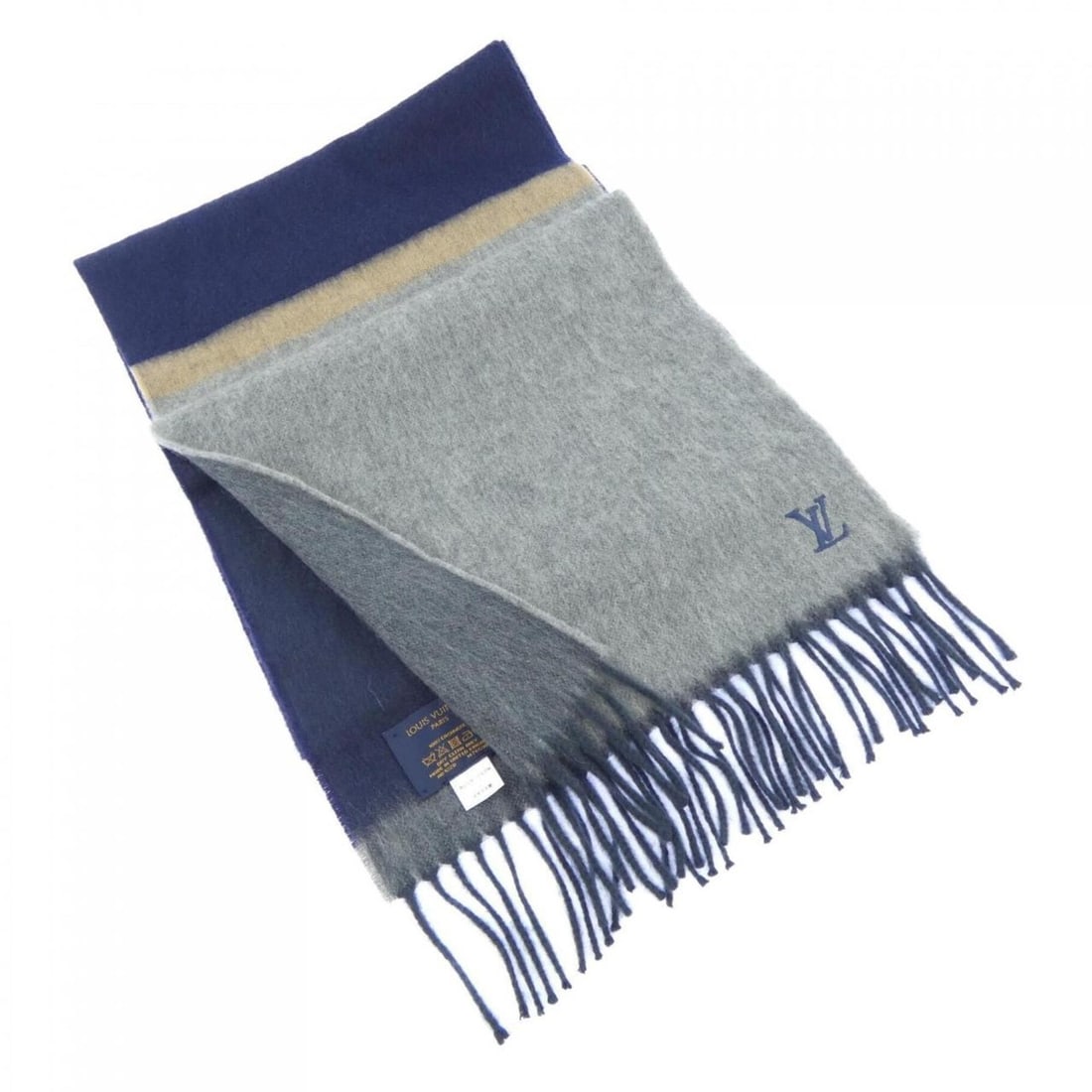 Louis Vuitton M76590 Scarf: --- Catalog ---Category: SizeSize (LxW): 1.86m x 31cm / 73.22'' x 12.2''Category: DesignType: StoleColor: Gray, NavyGender: MenMaterial: Cashmere Category: GeneralMPN: M76590Brand: Louis Vuitton--- It