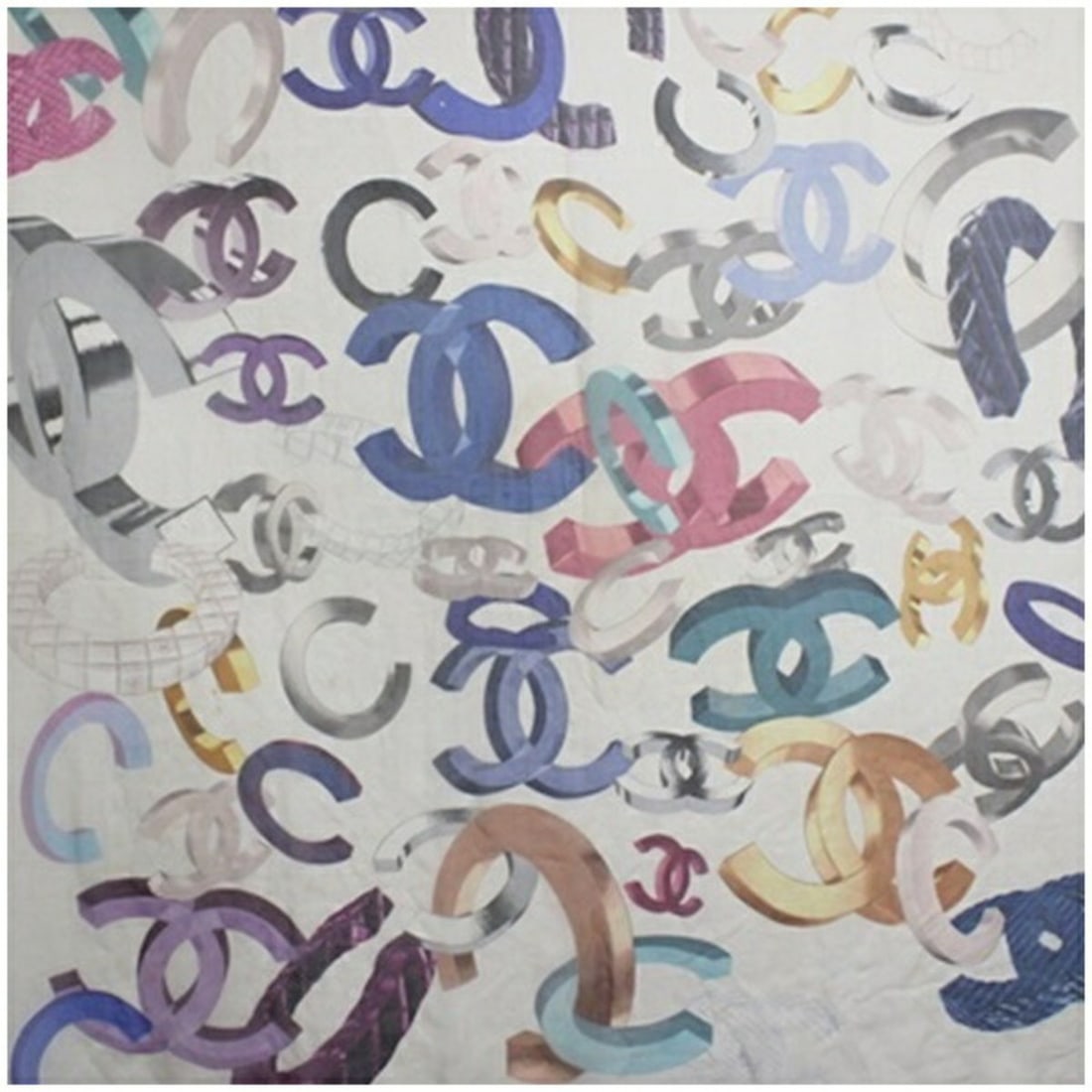 Chanel Silk Large Scarf, White x Multicolor, CHANEL, Women's (1 of 10)