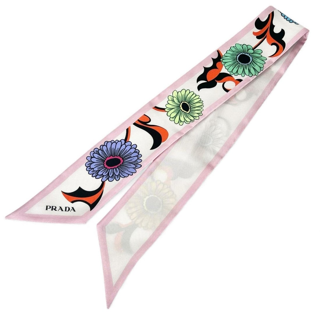 PRADA 1FF008 100% Silk Flower Print Twill Skinny Scarf/Muffler, Multicolor, with Box, Made in Italy,: --- Catalog ---Category: SizeSize (LxW): 80cm x 6cm / 31.49'' x 2.36''Category: DesignType: ScarfColor: Multi-colorGender: WomenMaterial: Silk Category: GeneralBrand: PradaCountry of Origin: Italy--- 