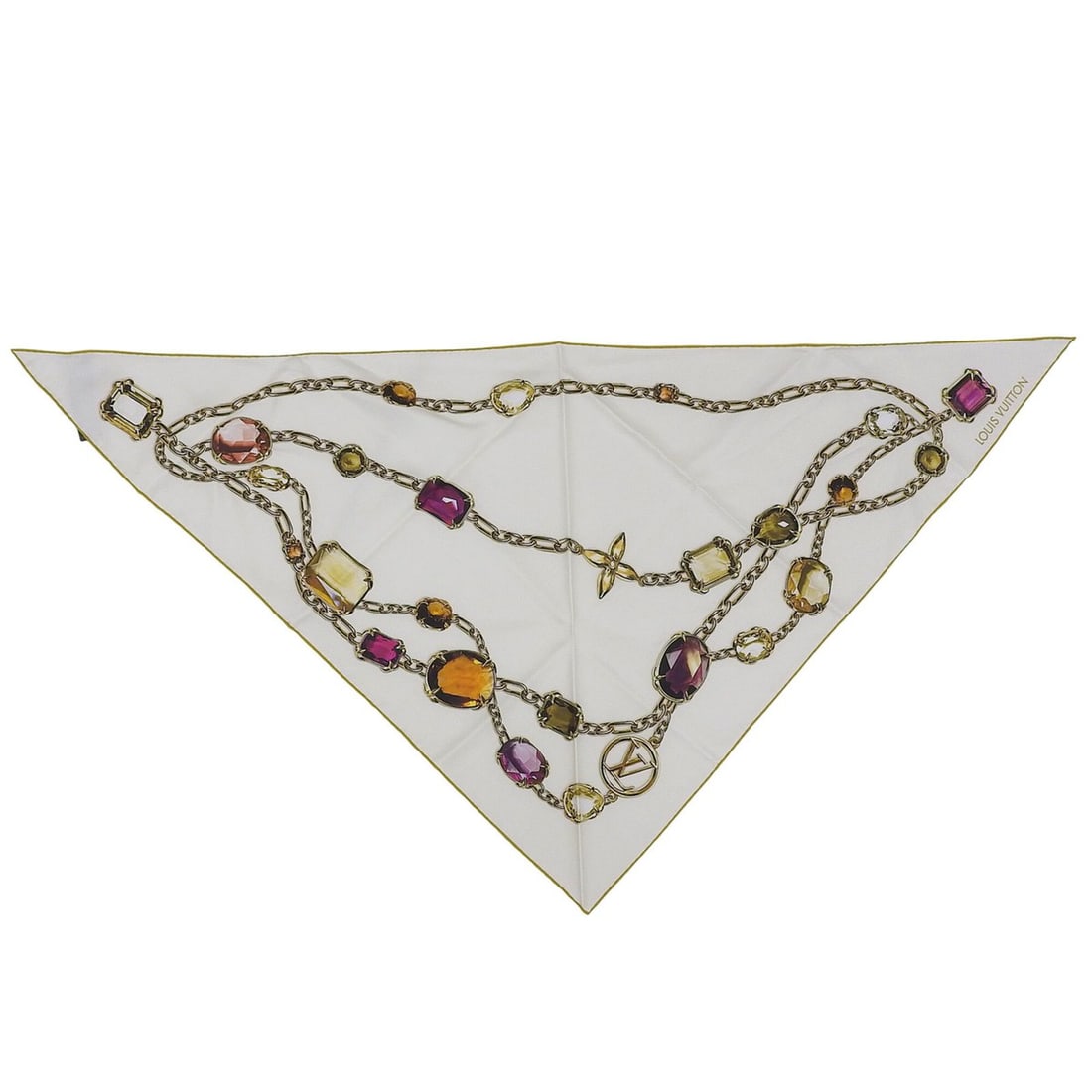 LOUIS VUITTON M96694 Heirloom Monogram Triangle 100% Silk Scarf/Muffler, White, 90 x 127 cm, Made in: --- Catalog ---Category: SizeWeight: 462g / 1.01lb.Size (LxW): 1.23m x 63cm / 48.42'' x 24.8''Category: DesignType: ScarfColor: WhiteGender: WomenMaterial: Silk 100%Category: GeneralLine: MonogramBran