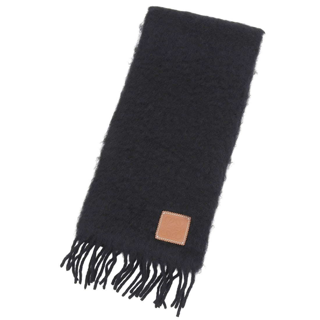 LOEWE Mohair Wool Blend Anagram Leather Patch Fringe Long Scarf, Black, Made in Spain, Authentic,: --- Catalog ---Category: SizeSize (LxW): 2.02m x 22cm / 79.52'' x 8.66''Category: DesignType: StoleColor: BlackGender: WomenMaterial: Mohair , Wool , Nylon Category: GeneralBrand: LoeweCountry of Orig
