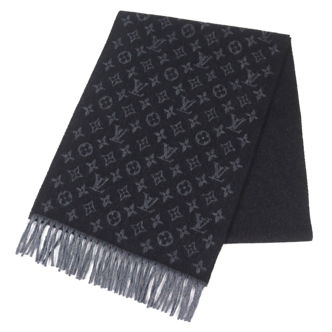 LOUIS VUITTON M71607 Monogram Gradient Cashmere Wool Scarf, Noir (Black), Made in Italy, Authentic,: --- Catalog ---Category: SizeSize (LxW): 1.78m x 33cm / 70.07'' x 12.99''Category: DesignType: StoleColor: NoirGender: MenMaterial: Cashmere 50%, Wool 50%Category: GeneralLine: MonogramBrand: Louis Vu