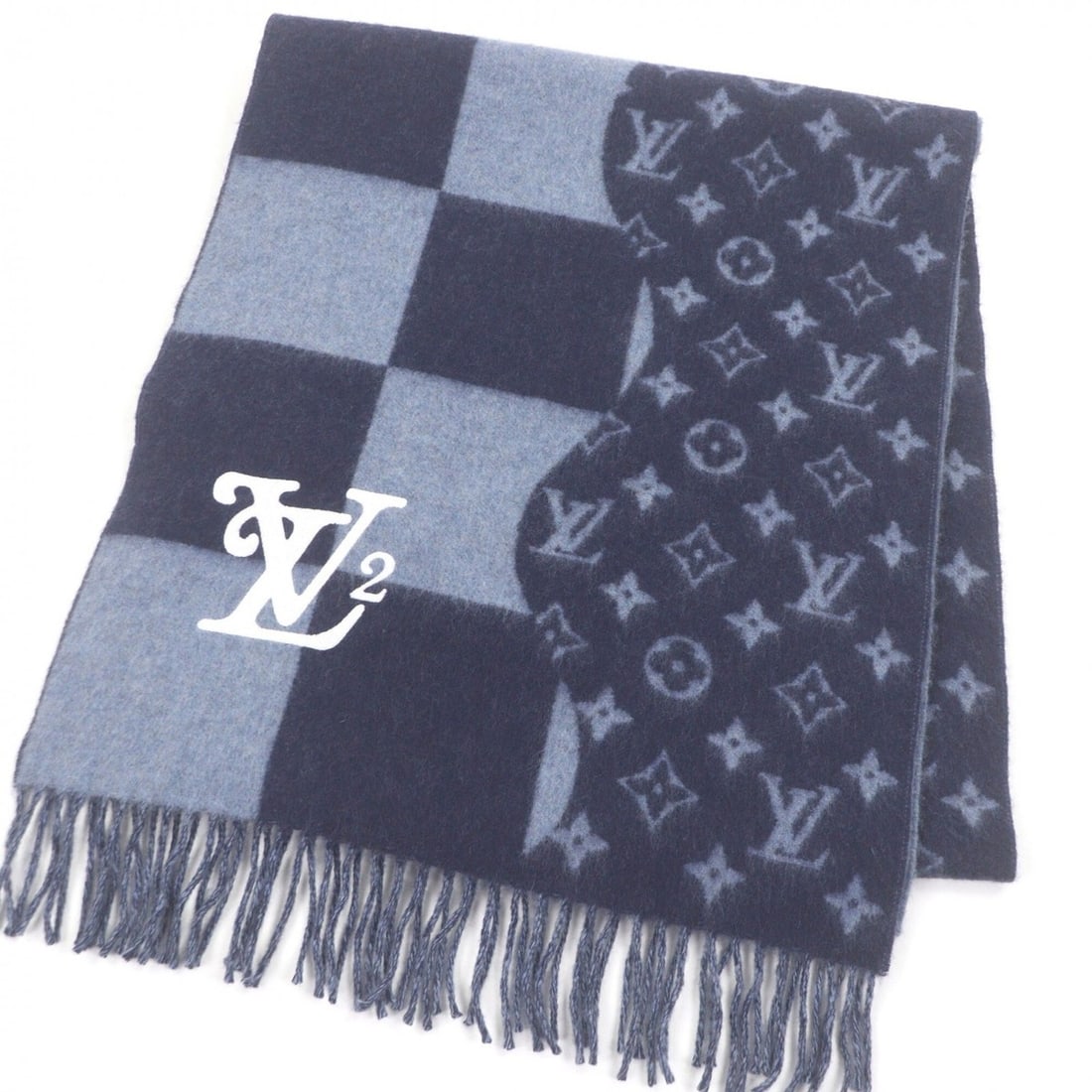 LOUIS VUITTON NIGO (2020 model) MP2702 Echarpe Damier Giant 100% Cashmere Scarf with Patch Logo (1 of 10)