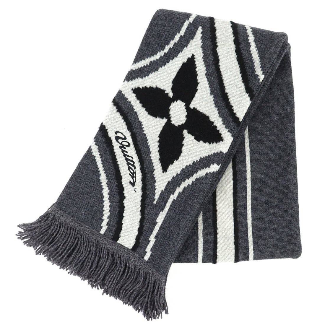 LOUIS VUITTON (Louis Vuitton) 2025 Model M97784 Scarf, Graphic Flower, Wool/Cotton, Fringe,: --- Catalog ---Category: SizeSize (LxW): 1.28m x 17cm / 50.39'' x 6.69''Category: DesignType: StoleColor: Black, GrayGender: MenMaterial: Wool 58%, Cotton 23%, Nylon 18%, Elastane 1%Category: GeneralB