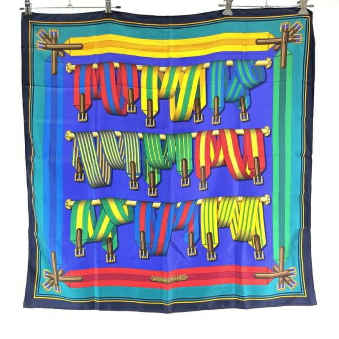 Hermes silk scarf, Les Sangles, multicolor.: --- Catalog ---Category: SizeSize (LxW): 90cm x 90cm / 35.43'' x 35.43''Category: DesignType: ScarfColor: Multi-colorGender: Women,MenCategory: GeneralBrand: Hermes--- Item List ---Section: ConditionR