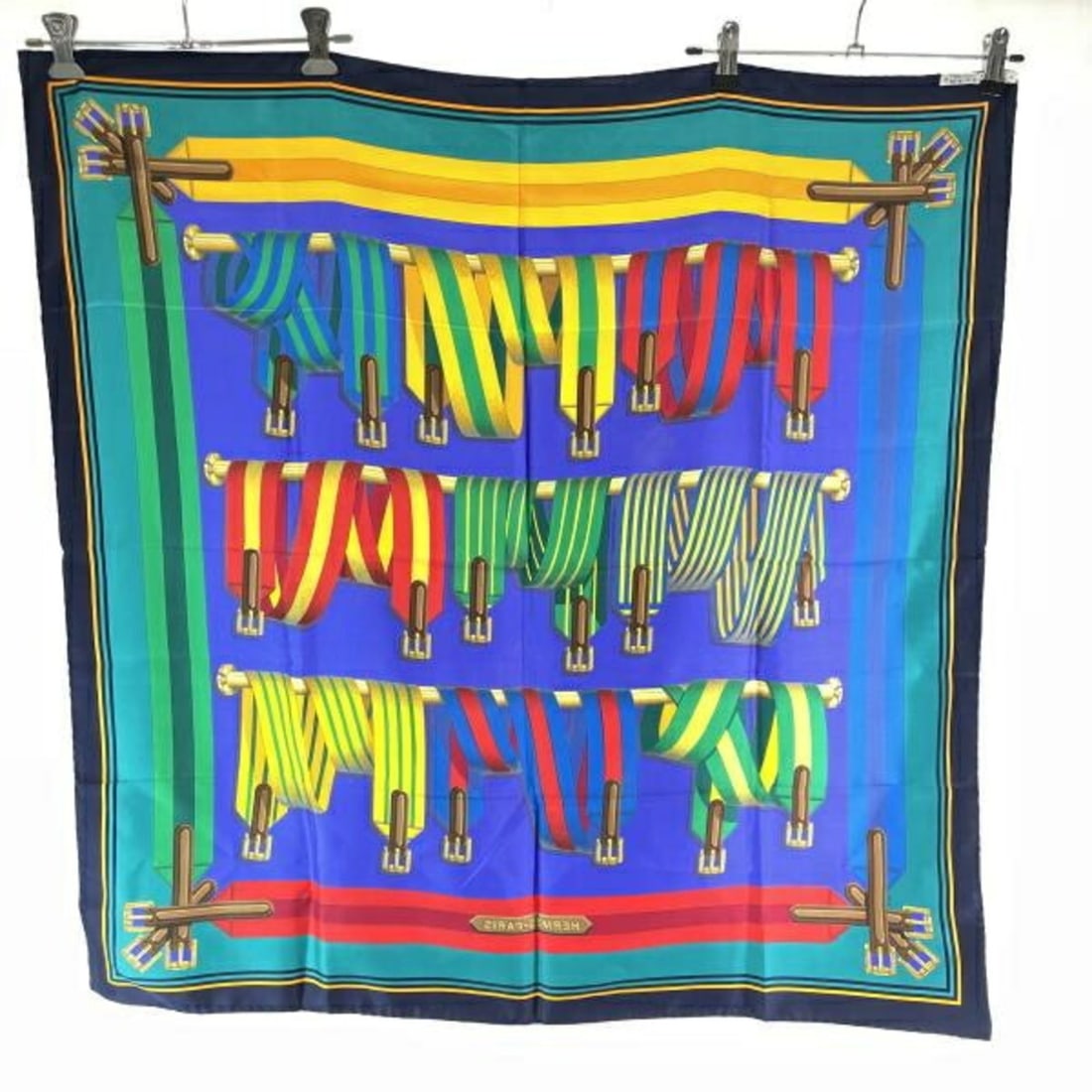 Hermes silk scarf, Les Sangles, multicolor. - 2