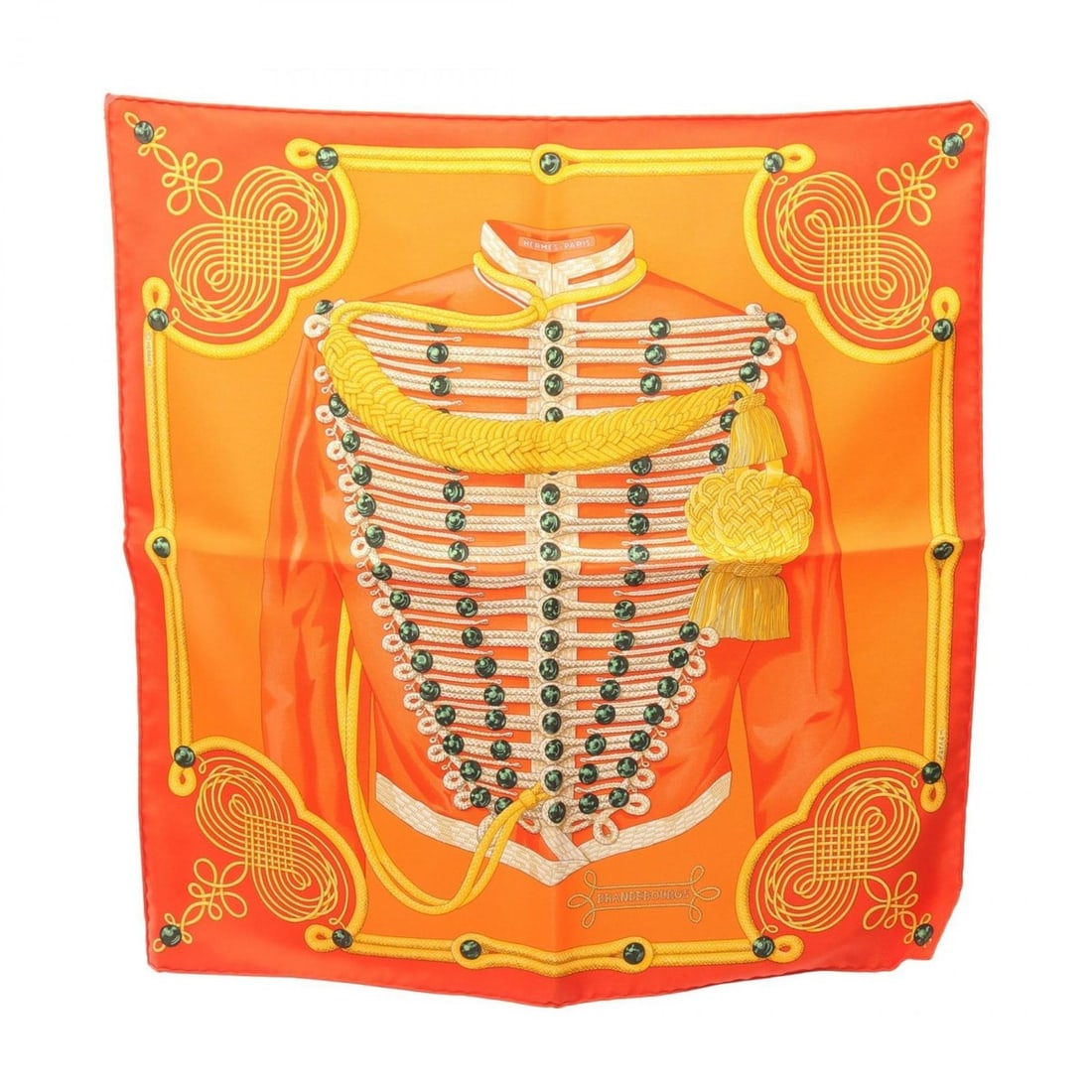 Hermes Hermès Petit Carre 45 Brandebourgs Scarf, Silk, Women's, Orange, Multicolor: --- Catalog ---Category: SizeSize (LxW): 42cm x 42cm / 16.53'' x 16.53''Category: DesignType: ScarfColor: Multi-color, OrangeGender: WomenMaterial: Silk Category: GeneralBrand: Hermes--- Item List ---
