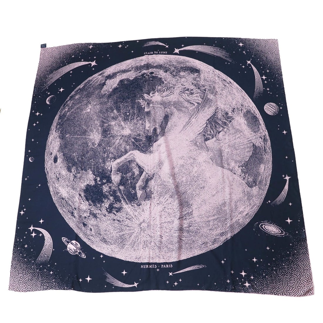 HERMES Clair de Lune Carre Geant cashmere silk large stole/scarf in navy and pink, with box, made: --- Catalog ---Category: SizeSize (LxW): 1.32m x 1.36m / 51.96'' x 53.54''Category: DesignType: StoleColor: Navy, PinkGender: WomenMaterial: Cashmere 70%, Silk 30%Category: GeneralBrand: HermesCountry