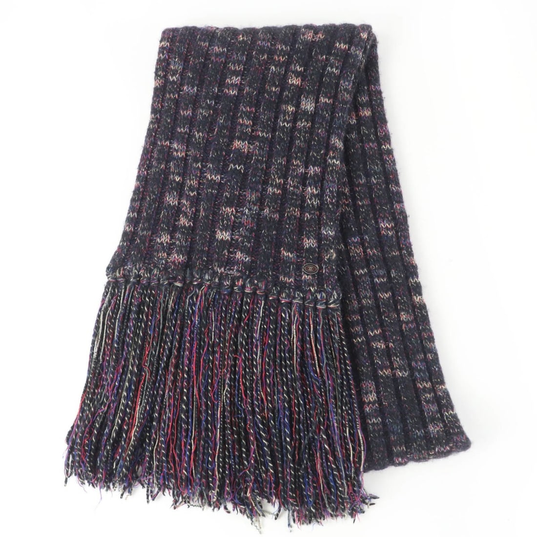 CHANEL 07A P31765K00607 Wool, Angora, Cashmere Blend, Coco Mark, Fringe Knit Scarf, Multicolor, Made: --- Catalog ---Category: SizeSize (LxW): 1.9m x 24cm / 74.8'' x 9.44''Category: DesignType: StoleColor: Multi-colorGender: WomenMaterial: Wool 40%, Acrylic 37%, Angora 18%, Cashmere 5%Category: Genera