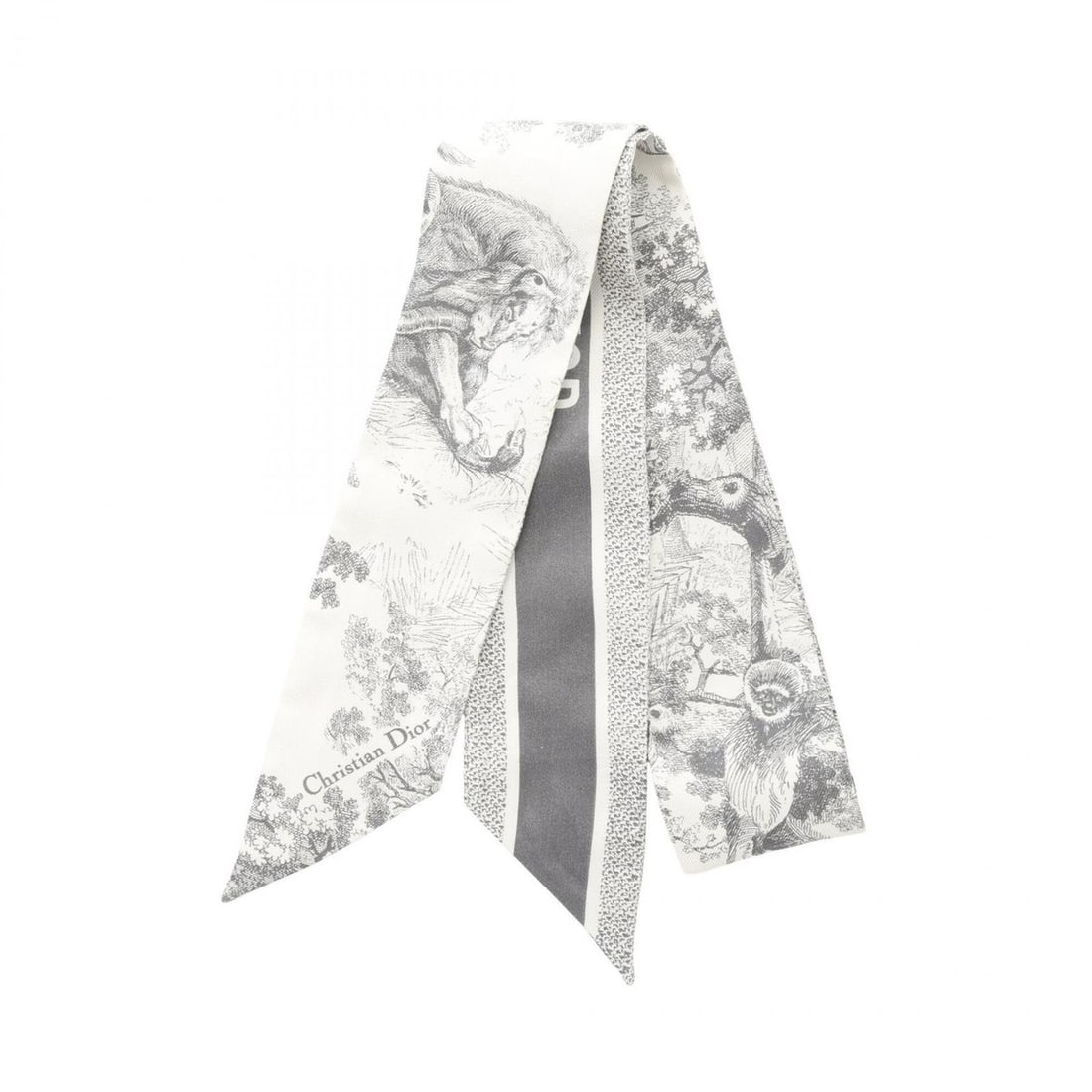 Christian Dior Mitzah Toile de Jouy Sauvage Ribbon Scarf/Muffler, Silk, Women's, White/Gray: --- Catalog ---Category: SizeSize (LxW): 1.02m x 5.5cm / 40.15'' x 2.16''Category: DesignType: ScarfColor: Gray, WhiteGender: WomenMaterial: Silk Category: GeneralBrand: Christian Dior--- Item List --