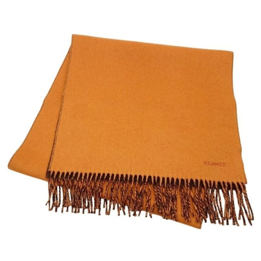 HERMES scarf/stole, orange and brown, 100% cashmere, men's women's, two-tone. (1 of 10)