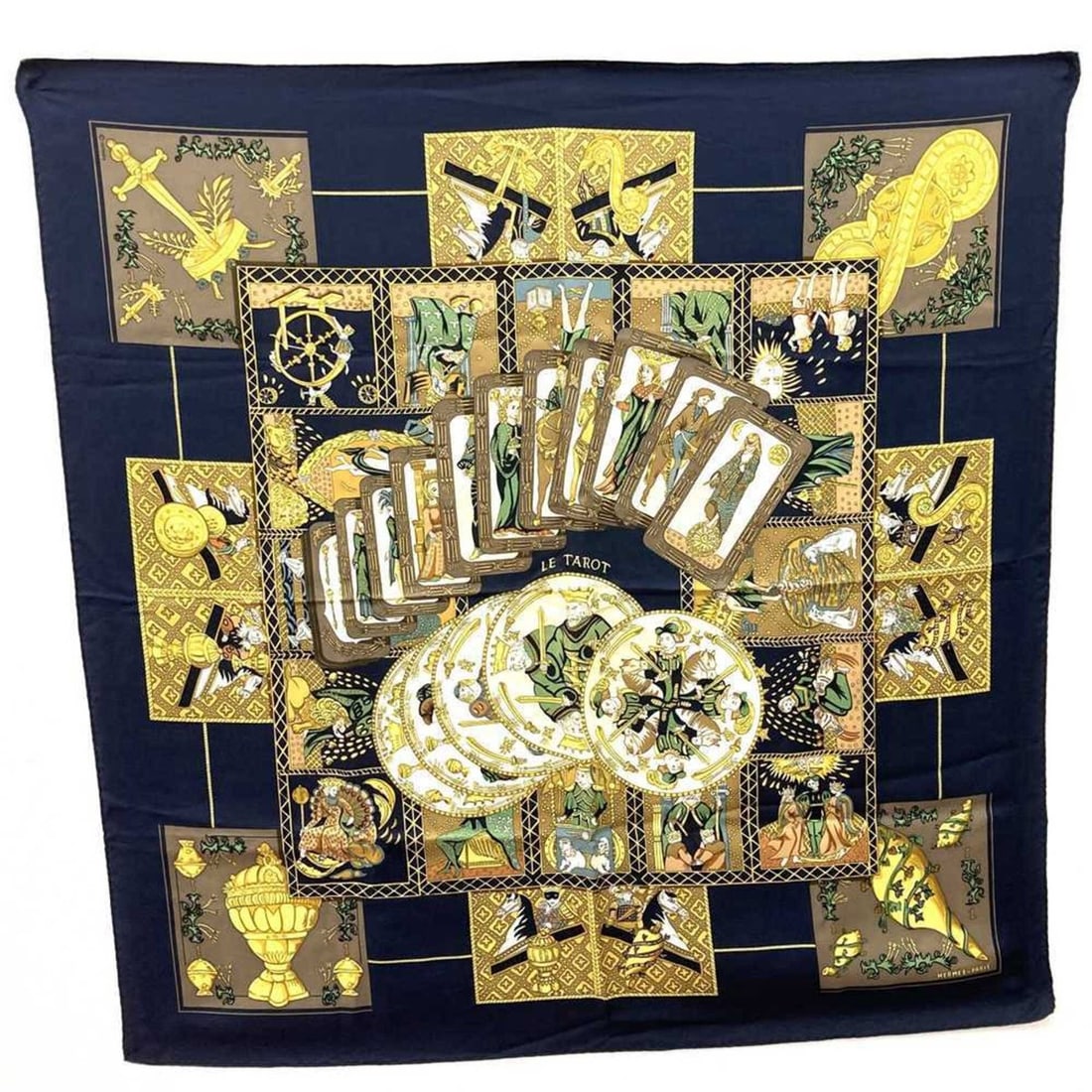 HERMES Carre 90 Scarf Muffler LE TAROT Tarot Card Silk Navy Women's: --- Catalog ---Category: SizeSize (LxW): 86cm x 86cm / 33.85'' x 33.85''Category: DesignType: ScarfColor: Black, NavyGender: WomenMaterial: Silk Category: GeneralBrand: HermesCountry of Origin: France