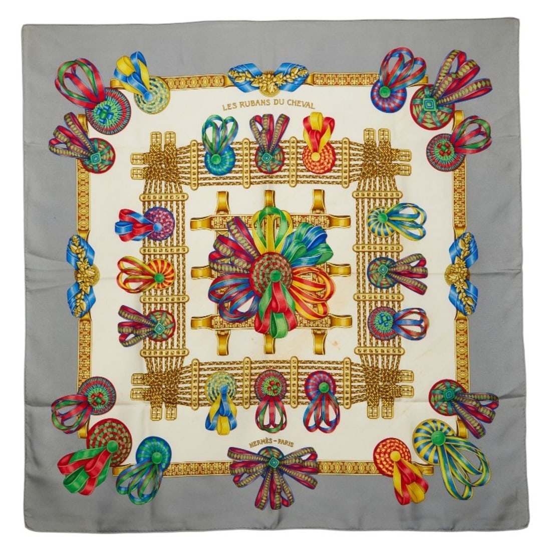 Hermes Carre 90 LES RUBANS DU CHEVAL Horse Ribbon Scarf Muffler Gray Multicolor Women's HERMES (1 of 20)