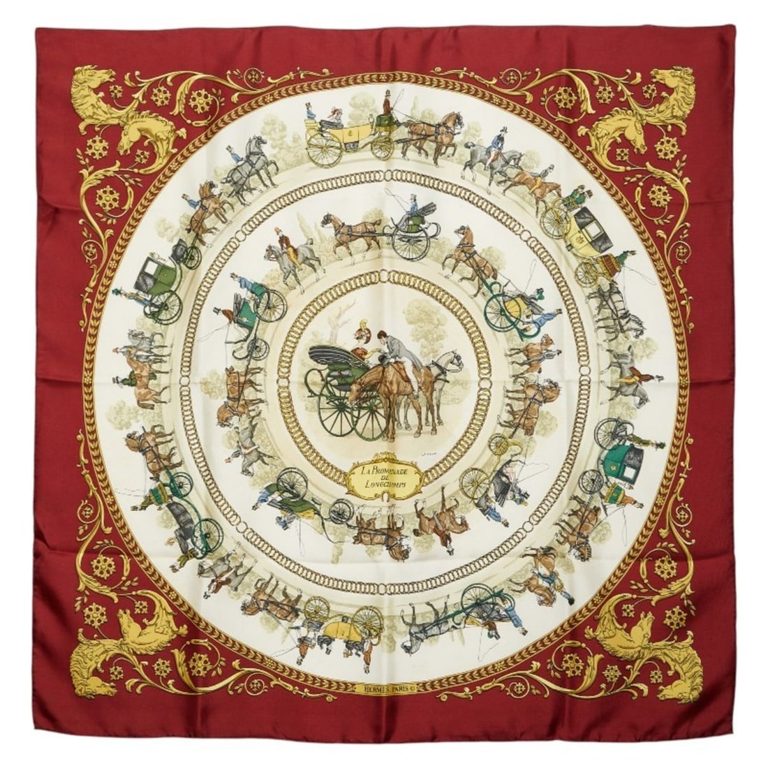 Hermes Carre 90 LA PROMENADE DE LONGCHAMPS (A Walk to Longchamp) Scarf/Muffler, Red Multicolor,: --- Catalog ---Category: SizeSize (LxW): 88cm x 88cm / 34.64'' x 34.64''Category: DesignType: ScarfColor: Multi-color, Red colorGender: WomenCategory: GeneralBrand: Hermes--- Item List ---Section: Con
