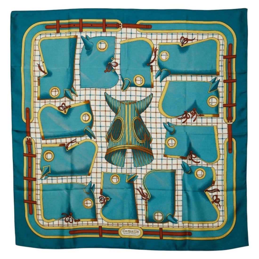 Hermes Carre 90 Camails Horse Hood Scarf Muffler Light Blue Multicolor Silk Women's HERMES (1 of 20)
