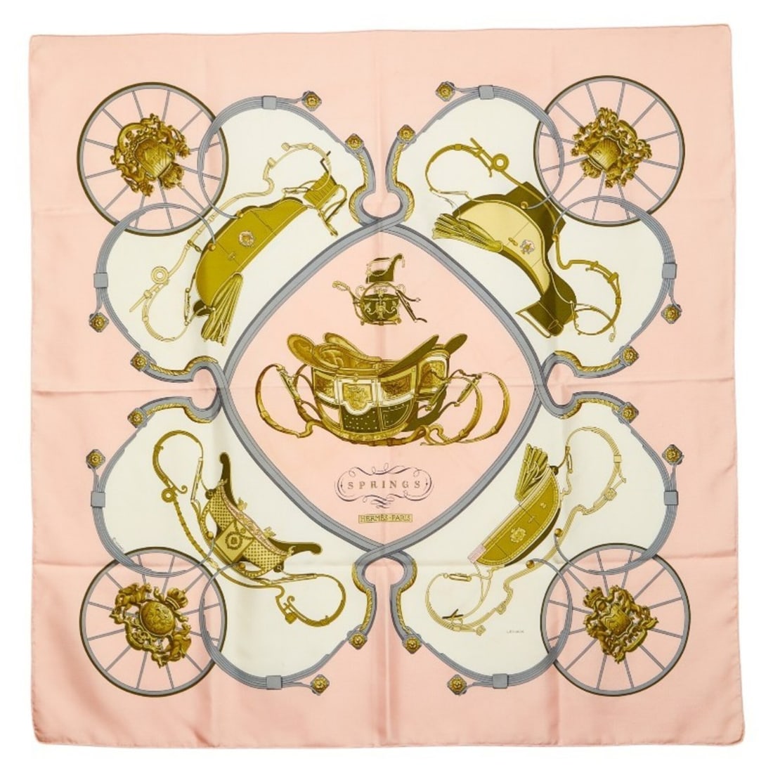 Hermes Carre 90 SPRINGS Carriage Pattern Scarf Muffler Pink Multicolor Women's HERMES: --- Catalog ---Category: SizeSize (LxW): 90cm x 88cm / 35.43'' x 34.64''Category: DesignType: ScarfColor: Multi-color, PinkGender: WomenCategory: GeneralBrand: Hermes--- Item List ---Section: Conditio