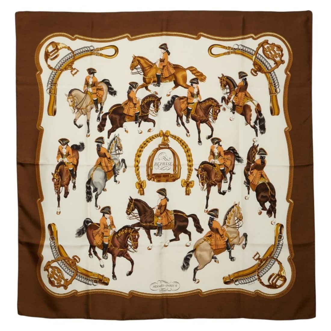 Hermes Carre 90 REPRISE Equestrian Scene Scarf/Muffler, Brown Multicolor, Women's HERMES: --- Catalog ---Category: SizeSize (LxW): 89cm x 87cm / 35.03'' x 34.25''Category: DesignType: ScarfColor: Brown, Multi-colorGender: WomenCategory: GeneralBrand: Hermes--- Item List ---Section: Conditi