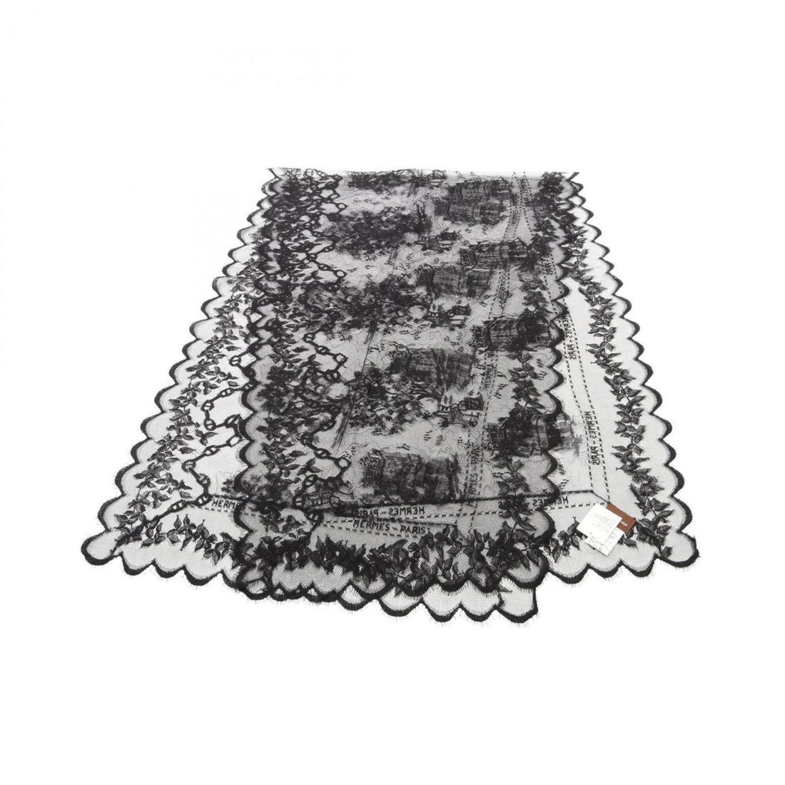 Hermes lace scarf/stole, nylon/cotton, women's, black.: --- Catalog ---Category: SizeSize (LxW): 1.72m x 60cm / 67.71'' x 23.62''Category: DesignType: ScarfColor: BlackGender: WomenMaterial: Nylon , Cotton Category: GeneralBrand: Hermes--- Item List ---Sec