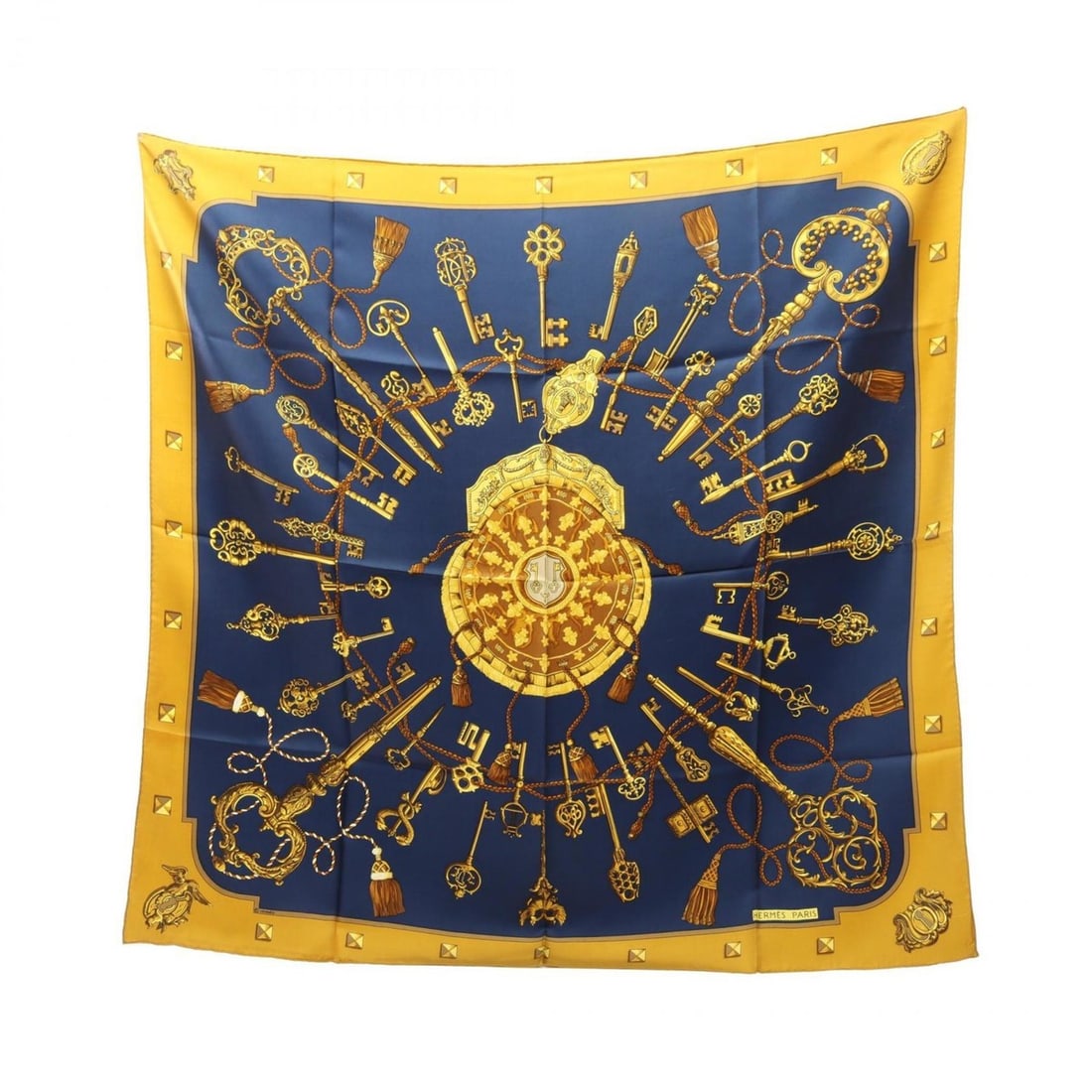 Hermes Hermès Carré 90 LES CLES Scarf, Silk, Women's, Navy Blue, Multicolor: --- Catalog ---Category: SizeSize (LxW): 89cm x 89cm / 35.03'' x 35.03''Category: DesignType: ScarfColor: Multi-color, NavyGender: WomenMaterial: Silk Category: GeneralBrand: Hermes--- Item List ---Se