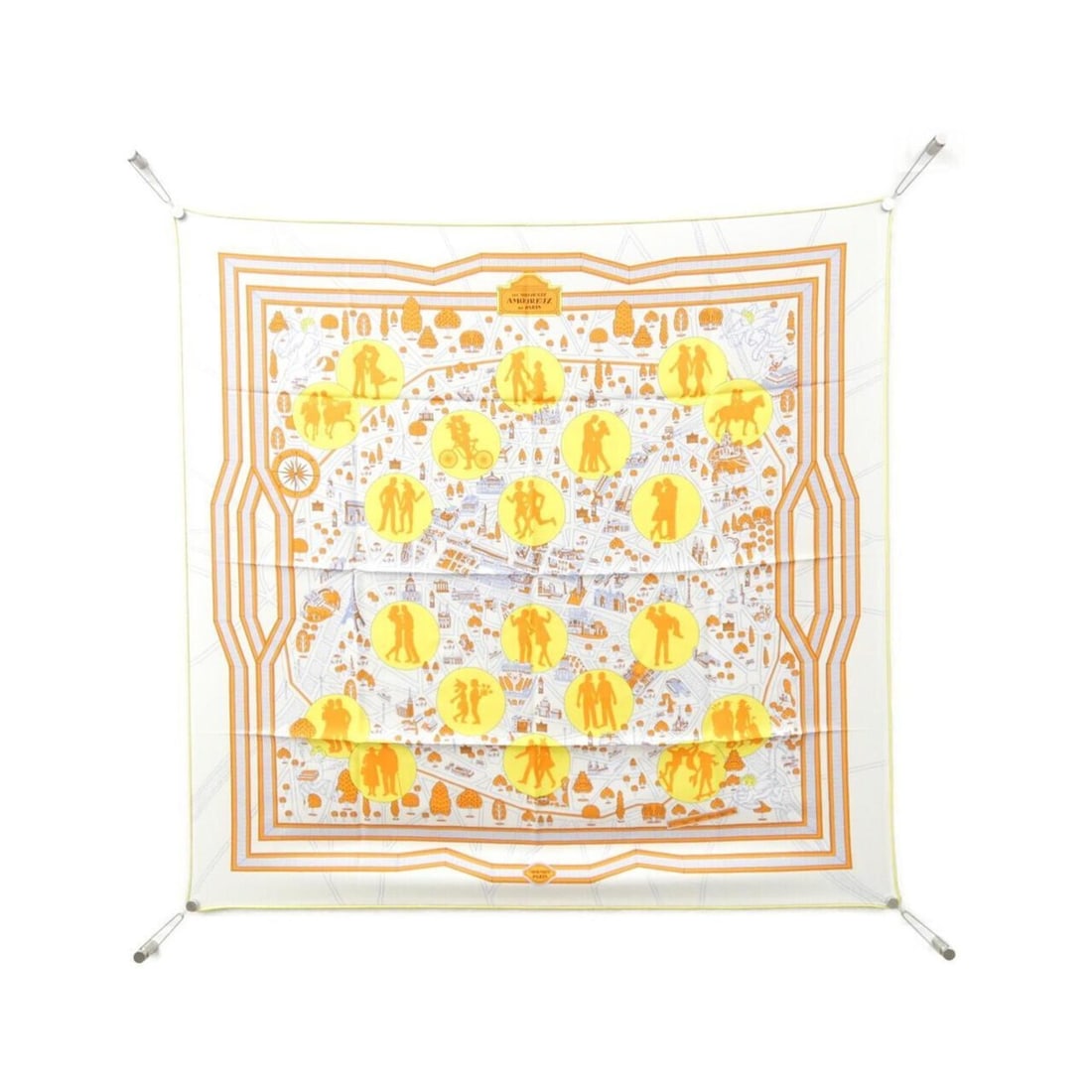 Hermes LES NOUVEAUX AMOUREUX DE PARIS Carre Scarf Muffler: --- Catalog ---Category: SizeSize (LxW): 90cm x 90cm / 35.43'' x 35.43''Category: DesignType: ScarfColor: OrangeGender: WomenMaterial: Silk Category: GeneralBrand: Hermes--- Item List ---Section: Cond