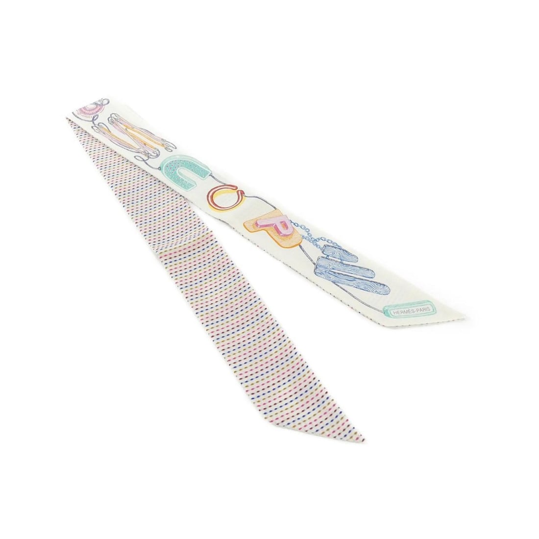 Hermes Chevaloscope Neon Twilly 853954S Scarf Muffler: --- Catalog ---Category: SizeSize (LxW): 5cm x 86cm / 1.96'' x 33.85''Category: DesignType: ScarfColor: WhiteGender: Men,WomenMaterial: Silk Category: GeneralMPN: 853954SBrand: Hermes--- Item List ---