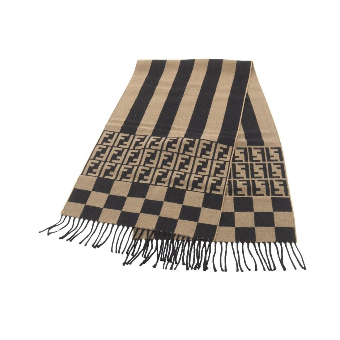 Fendi FF pattern scarf, men's wool, gray/black.: --- Catalog ---Category: SizeSize (LxW): 1.66m x 38cm / 65.35'' x 14.96''Category: DesignType: StoleColor: Black, GrayGender: MenMaterial: Wool Category: GeneralBrand: FendiCountry of Origin: Italy---