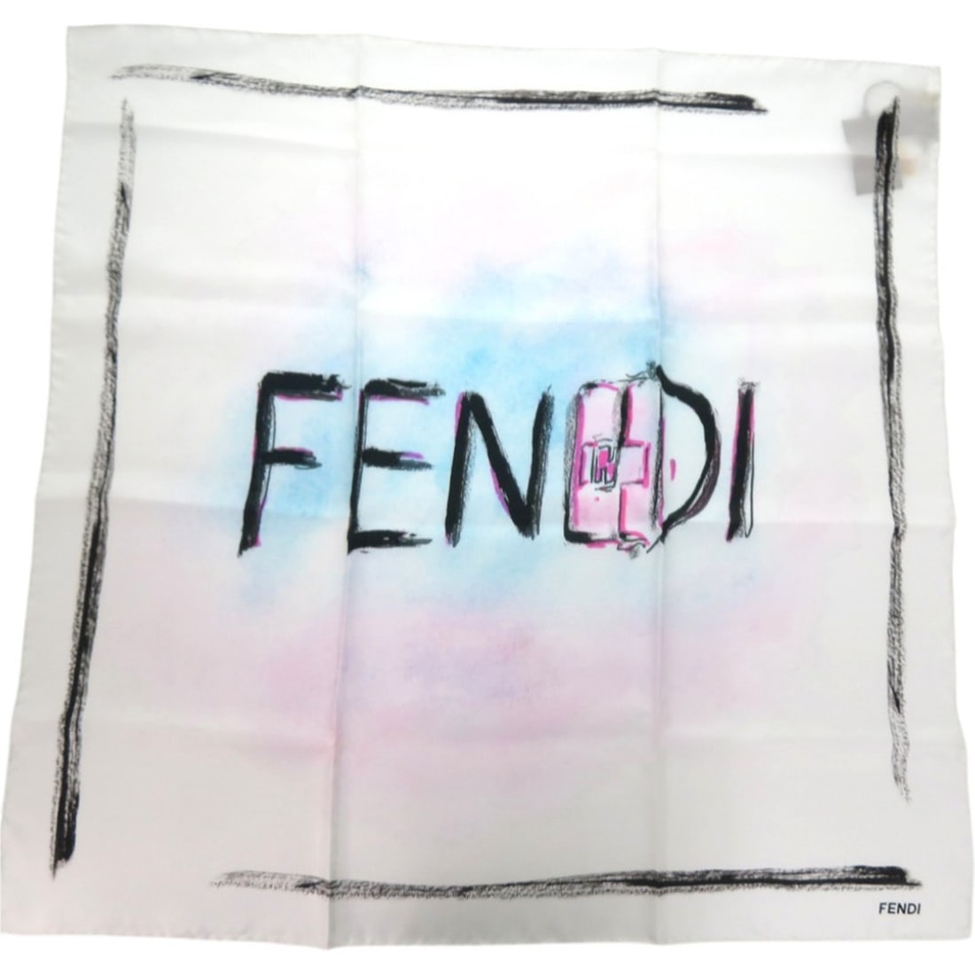 Like New Fendi Baguette Mania Logo FXT071 Silk White Scarf/Muffler 0331FENDI: --- Catalog ---Category: SizeSize (LxW): 66cm x 66cm / 25.98'' x 25.98''Category: DesignType: ScarfColor: Black, Blue, WhiteGender: WomenMaterial: Silk Category: GeneralMPN: FXT071Brand: FendiCountry 