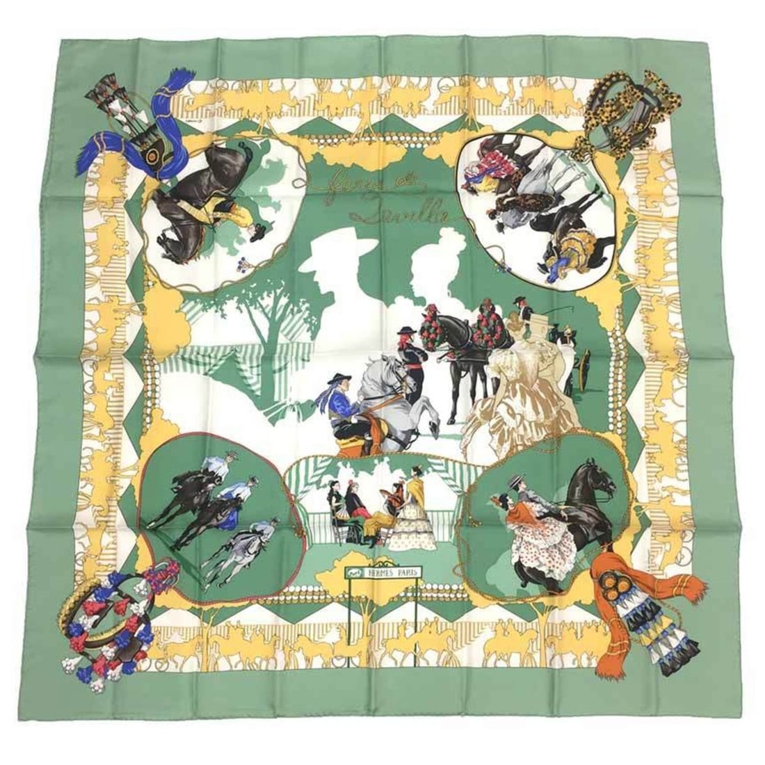 HERMES Carre 90 Ferea de Levlla Cowboy Scarf Muffler Silk Green Men's Women's Unisex Hermes: --- Catalog ---Category: SizeSize (LxW): 90cm / 35.43''Category: DesignType: ScarfColor: GreenGender: Men,WomenMaterial: Silk Category: GeneralBrand: HermesCountry of Origin: France--- Item List ---Se