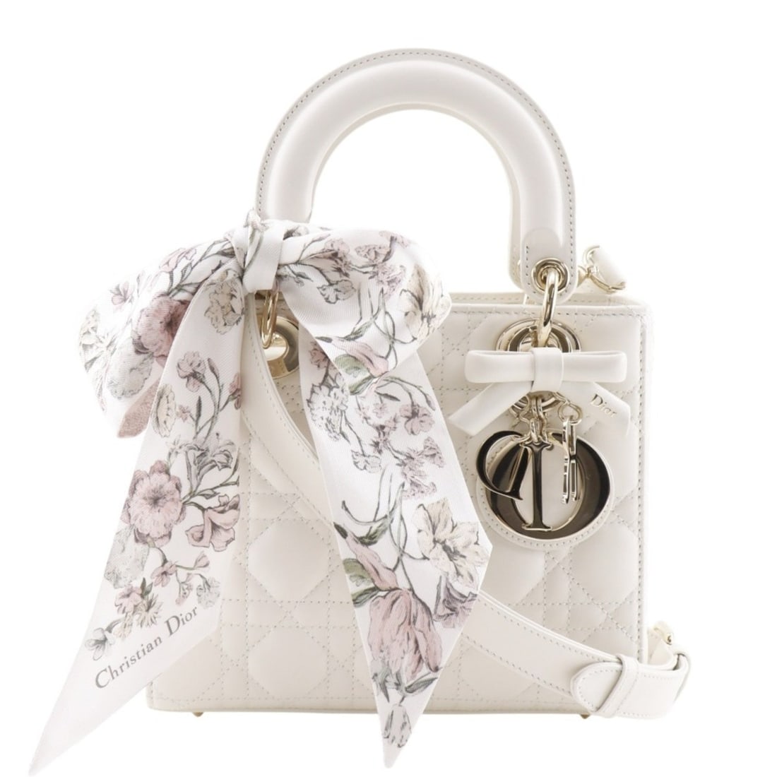 Christian Dior Lady Small Handbag, Cannage pattern, with separate Mitzah scarf (M0531OUQA_M030),: --- Catalog ---Category: SizeSize (HxWxD): 17cm x 20cm x 9cm / 6.69'' x 7.87'' x 3.54''Category: DesignType: HandbagColor: WhiteGender: WomenMaterial: Leather Leather/Fur Type: LambskinCategory: Gener