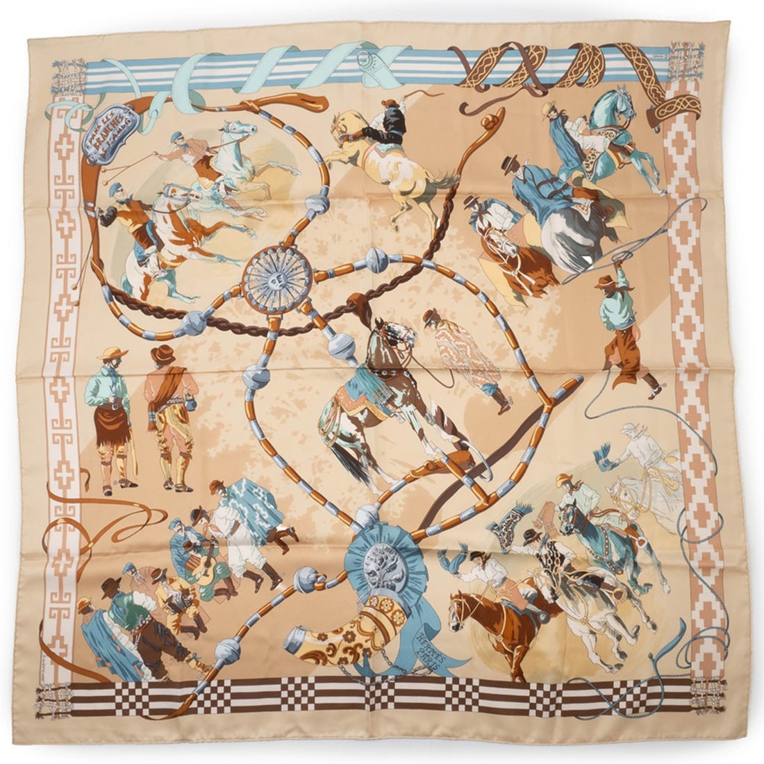 Hermès HERMES Scarf/Muffler, Carré 90, "Under the Ombu Tree," "DANS LES BRANCHES DE LOMBU," Silk,: --- Catalog ---Category: SizeSize (LxW): 89cm x 90cm / 35.03'' x 35.43''Category: DesignType: ScarfColor: BeigeGender: WomenMaterial: Silk 100%Category: GeneralBrand: Hermes--- Item List ---Section: C