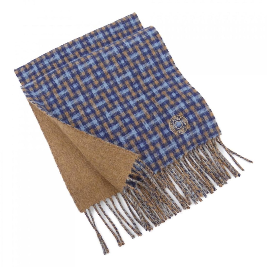 Hermes H Ecosé H394083T Scarf: --- Catalog ---Category: SizeSize (LxW): 1.46m x 25.5cm / 57.48'' x 10.03''Category: DesignType: StoleColor: Blue, BrownGender: MenMaterial: Cashmere Category: GeneralBrand: Hermes--- Item List ---Sec