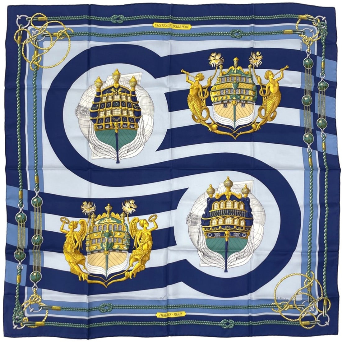 Hermes Hermès Carré 90 CHATEAUX D'ARRIERE Stern Ornament Silk Scarf Blue Multicolor Women's: --- Catalog ---Category: SizeSize (LxW): 90cm x 90cm / 35.43'' x 35.43''Category: DesignType: ScarfColor: Blue, Multi-colorGender: WomenMaterial: Silk 100%Category: GeneralBrand: Hermes--- Item List