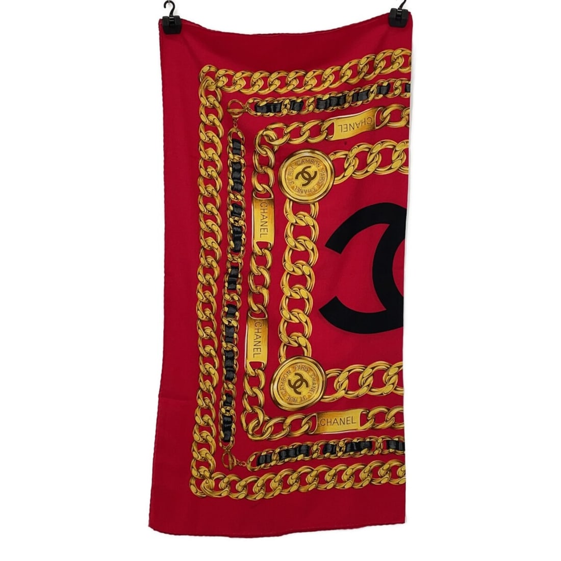 CHANEL Coco Mark 100% Silk Large Scarf Red Women's: --- Catalog ---Category: SizeSize (LxW): 86cm x 88cm / 33.85'' x 34.64''Category: DesignType: ScarfColor: Red colorGender: WomenMaterial: Silk Category: GeneralBrand: ChanelCountry of Origin: Italy---