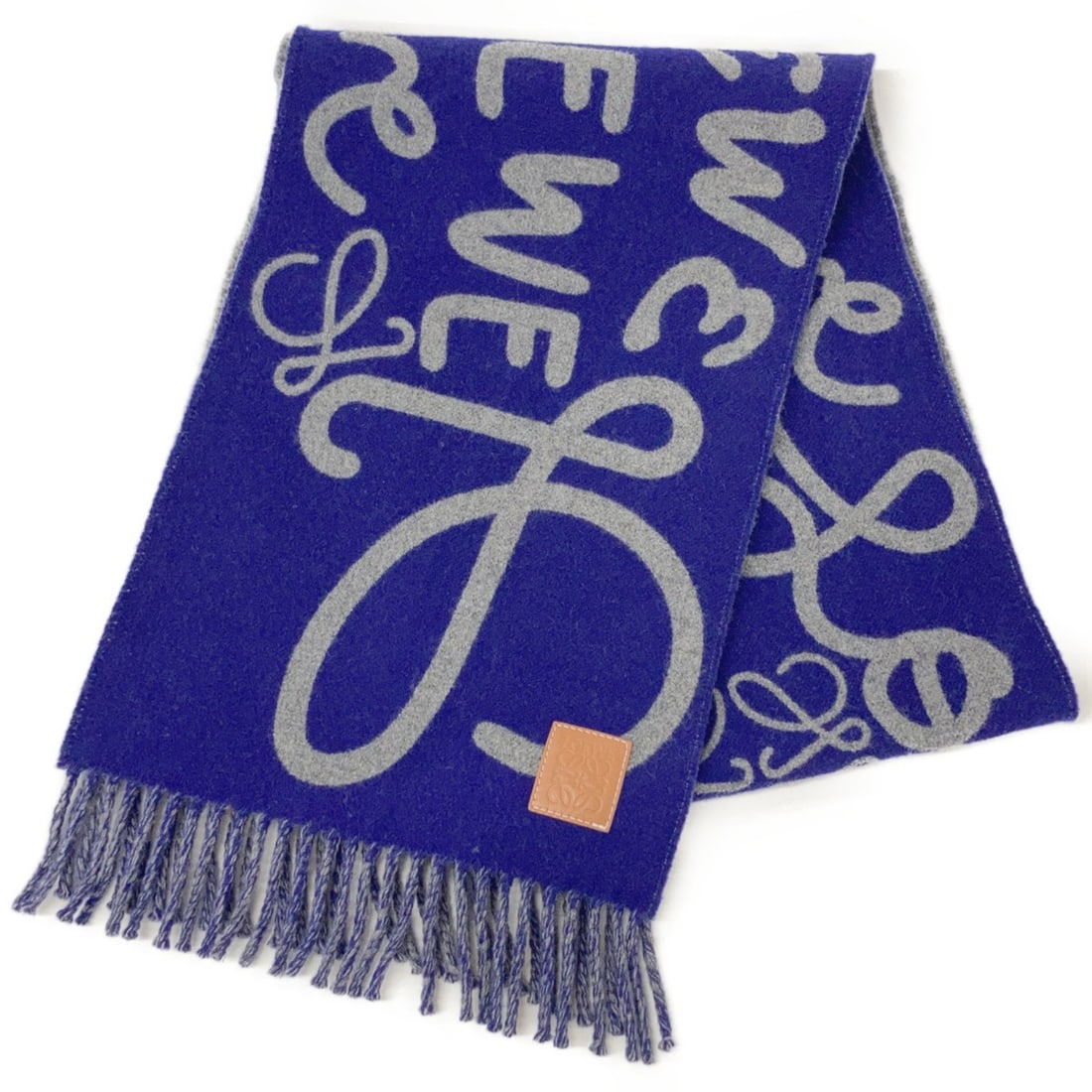 LOEWE Wool and Cashmere Reversible Scarf, Blue Gray, Women's (1 of 11)