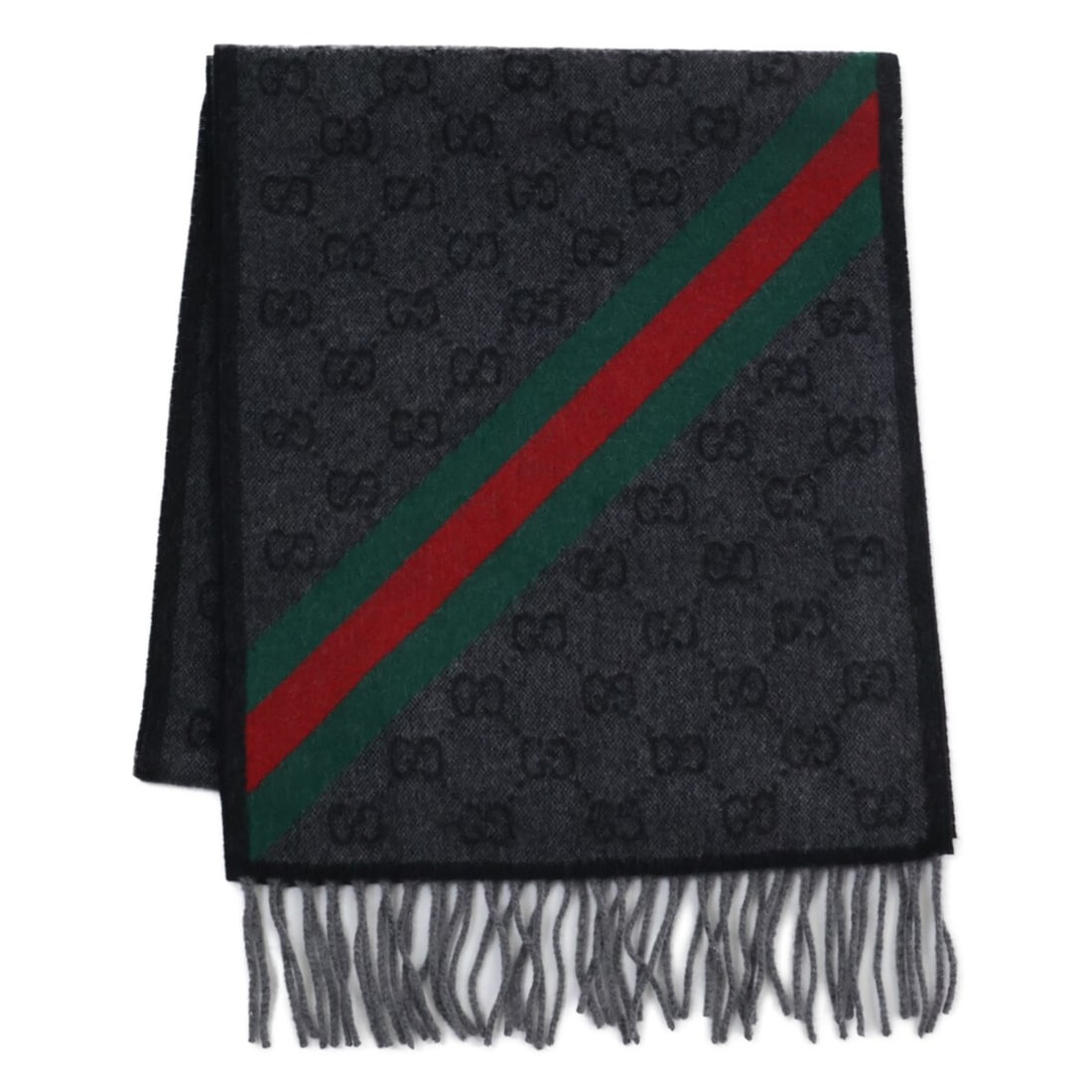 GUCCI 570603 GG Sherry Line Wool Fringe Scarf, Gray, Men's: --- Catalog ---Category: SizeSize (LxW): 1.88m x 36cm / 74.01'' x 14.17''Category: DesignType: StoleColor: GrayGender: MenMaterial: Wool Category: GeneralBrand: Gucci--- Item List ---Section: Conditio