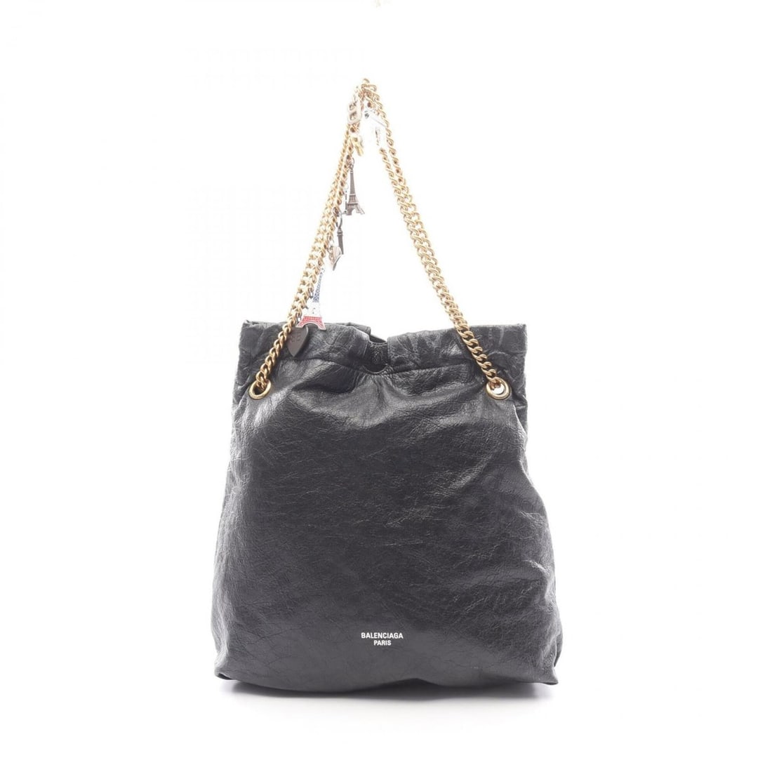 Balenciaga Crush Tote Bag/Handbag with Souvenir Charm, Leather, Women's, Black, 742941: --- Catalog ---Category: SizeStrap Drop: 23cm / 9.05''Size (HxWxD): 40cm x 36cm x 13cm / 15.74'' x 14.17'' x 5.11''Strap Length: 66cm / 25.98''Category: DesignType: Handbag, Tote bagColor: