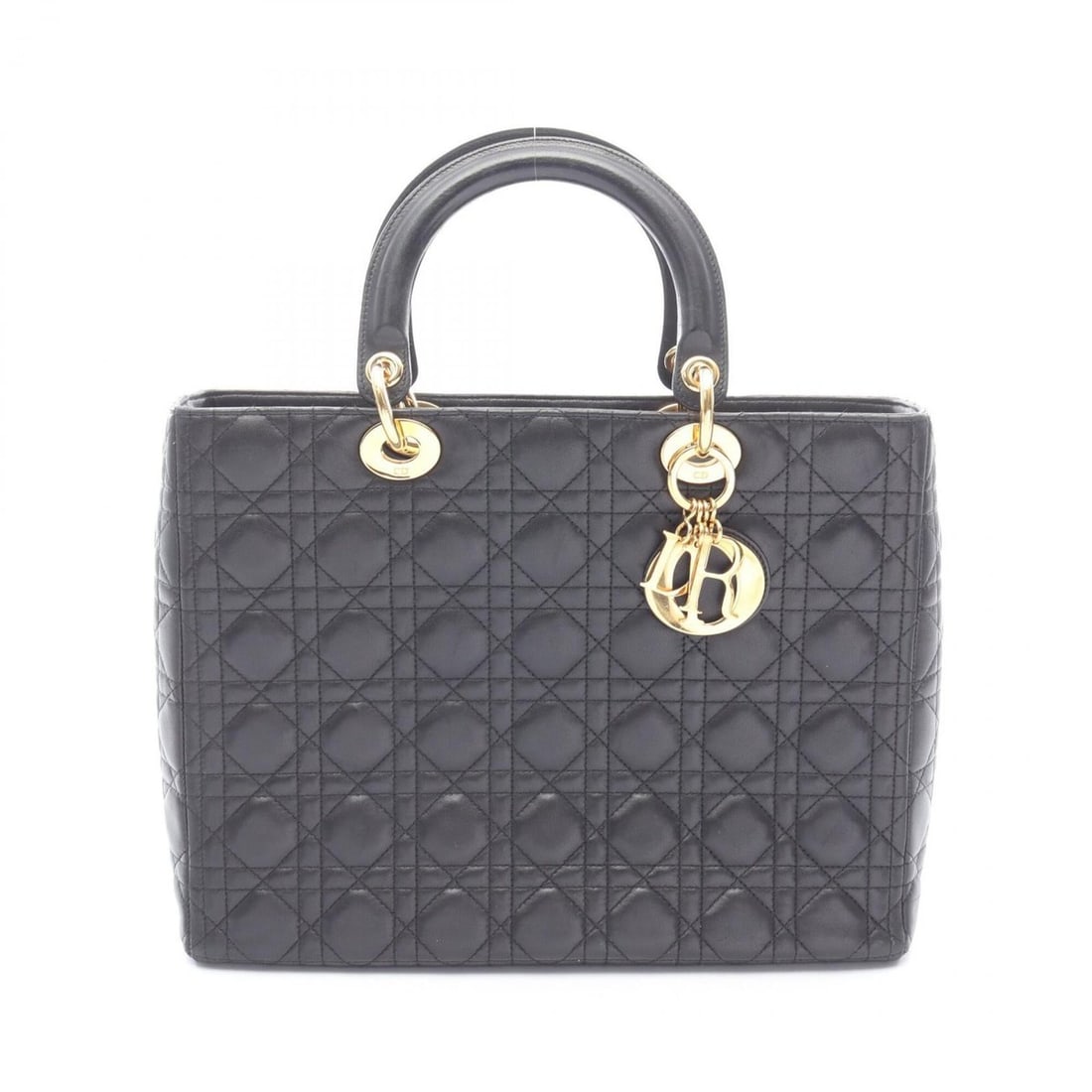 Christian Dior Dior Lady Large Cannage Handbag, Leather, Women's, Black: --- Catalog ---Category: SizeSize (HxWxD): 25cm x 32cm x 11cm / 9.84'' x 12.59'' x 4.33''Handle Length: 36cm / 14.17''Category: DesignType: HandbagColor: BlackGender: WomenMaterial: Leather Category: 