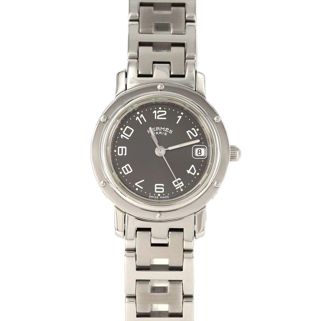 Hermes Clipper CL4.210 SS Quartz Watch: --- Catalog ---Category: SizeWrist Size: 14.5cm / 5.7''Case Diameter: 24mm / 0.94''Category: DesignType: WristwatchGender: WomenColor (Dial): GrayMaterial (Band): Stainless steelMaterial (Case): Stain