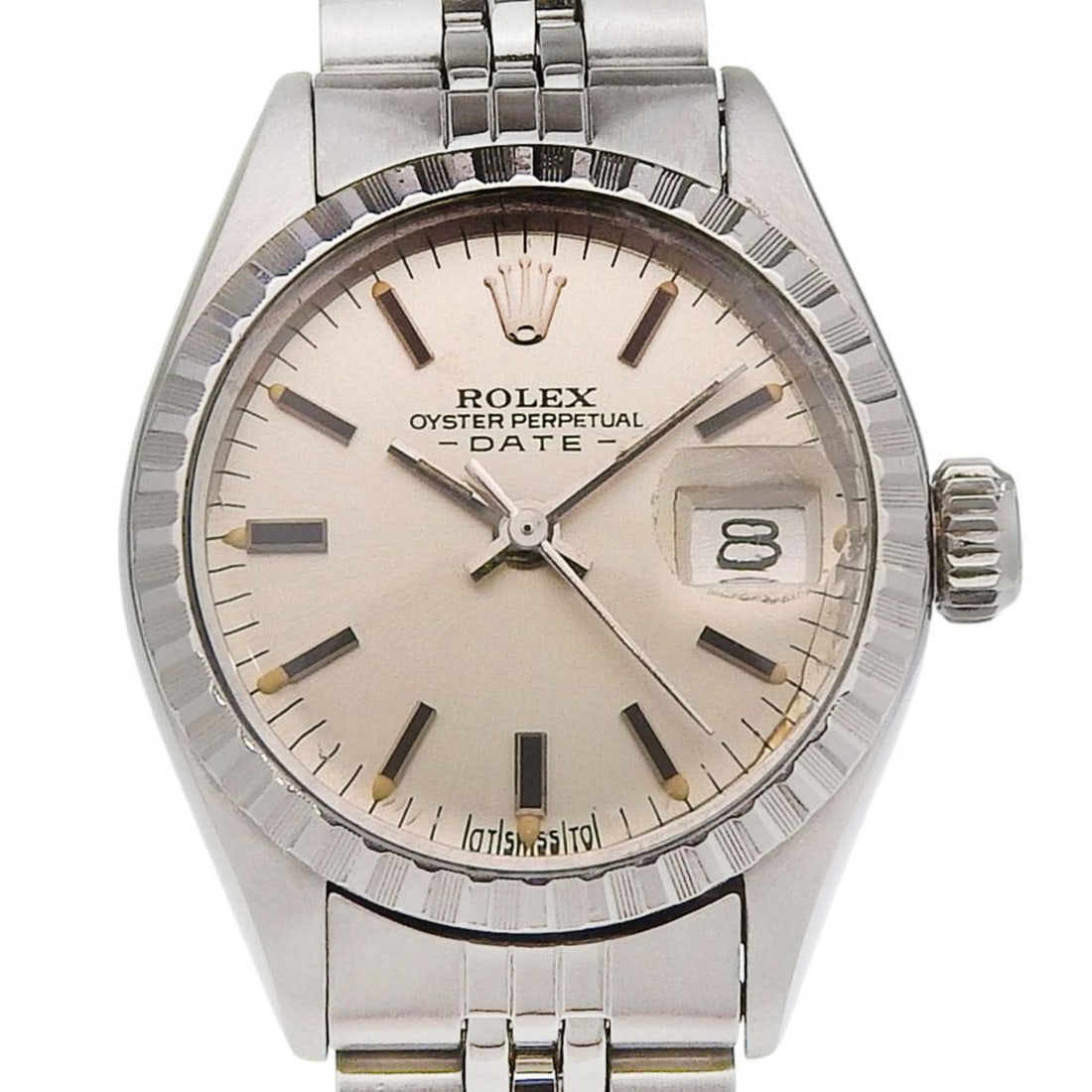 Rolex Oyster Perpetual Date 6924, serial number in the 35s range, silver dial, stainless steel and: --- Catalog ---Category: SizeWrist Size: 15cm / 5.9''Case Diameter: 26mm / 1.02''Category: DesignType: WristwatchGender: Men,WomenColor (Dial): SilverMaterial (Band): Stainless steel, TitaniumMaterial