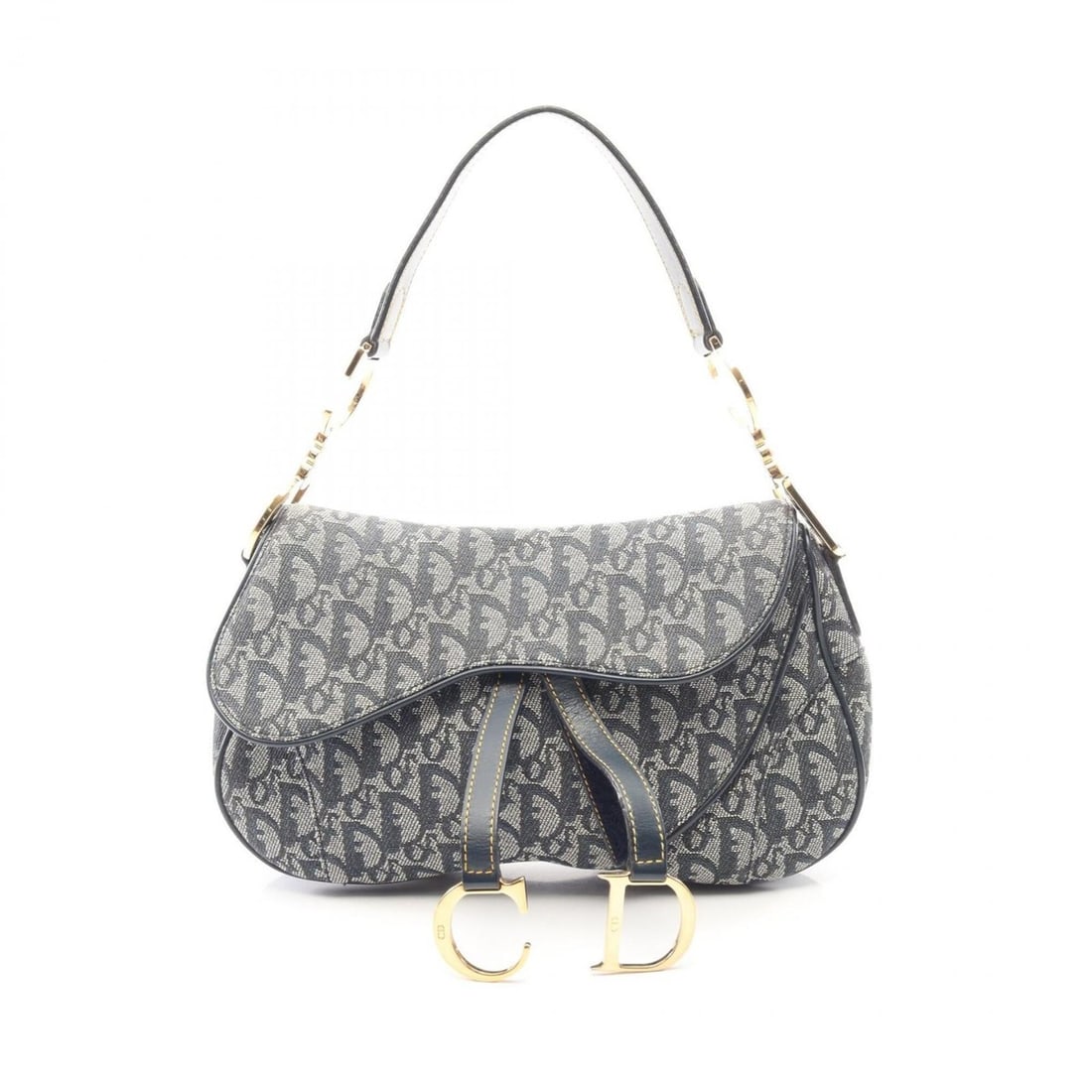 Christian Dior Dior Double Saddle Bag Trotter Handbag, Canvas and Leather, Women's, Ivory/Navy (1 of 12)
