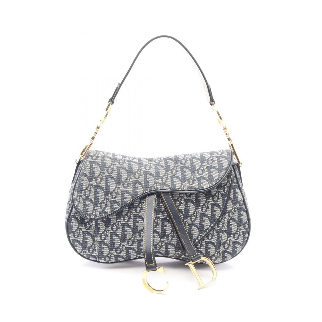 Christian Dior Dior Double Saddle Bag Trotter Handbag, Canvas and Leather, Women's, Ivory/Navy (1 of 11)