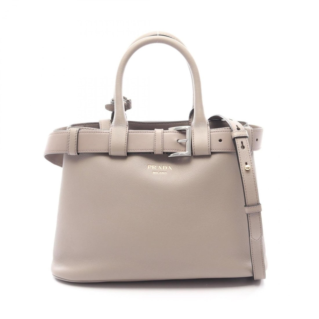 Prada buckle medium 2-way tote bag/handbag, leather, women's, beige, 1BA434: --- Catalog ---Category: SizeSize (HxWxD): 22cm x 32.5cm x 11cm / 8.66'' x 12.79'' x 4.33''Category: DesignType: Handbag, Tote bagColor: BeigeGender: WomenMaterial: Leather Category: GeneralMPN: 1BA43