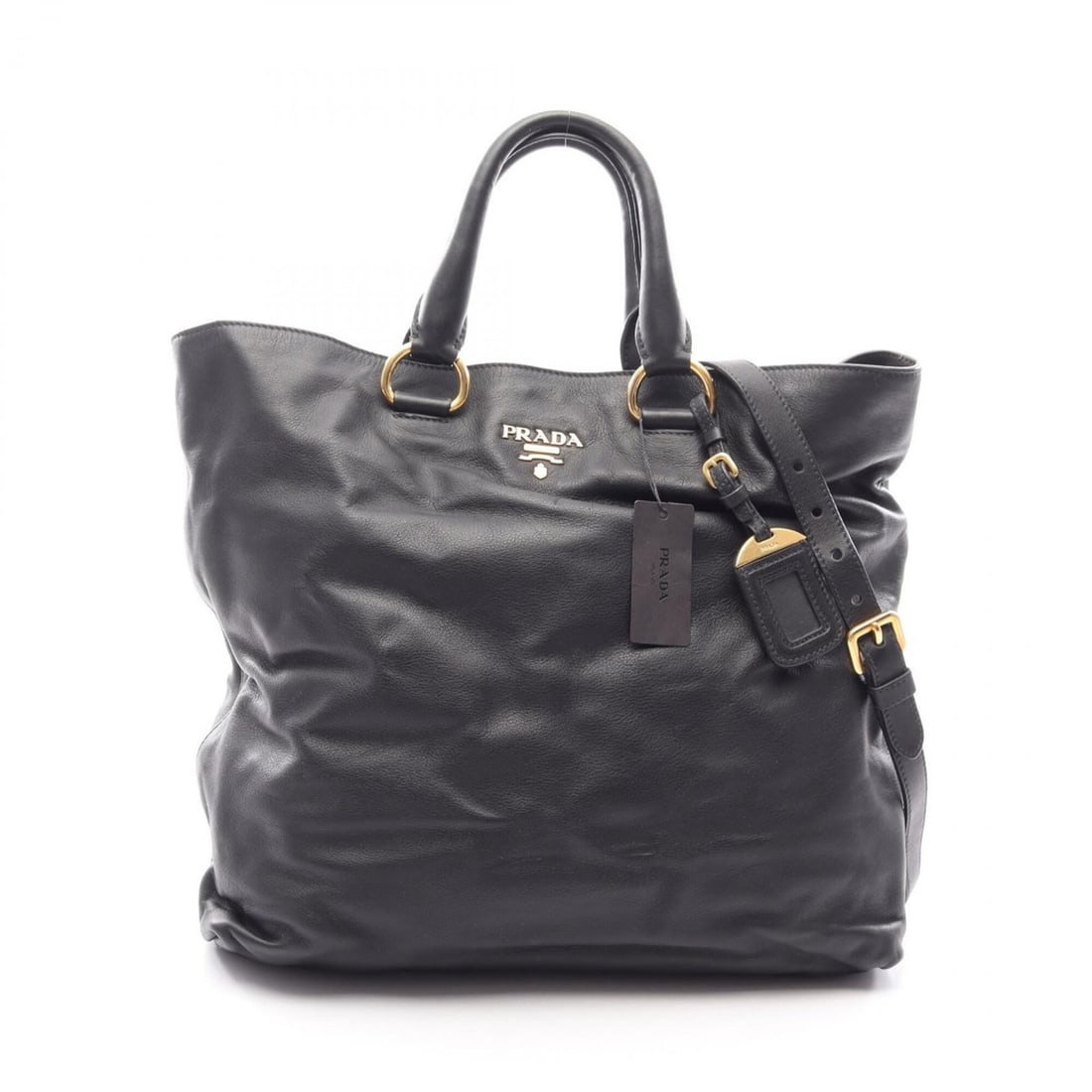 Prada SOFT CALF 2WAY Tote Bag Handbag Leather Women's Black (1 of 12)